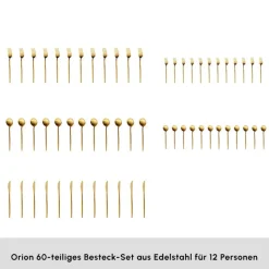 Karaca Orion Matte Gold 12-Personen 60-Teiliges Besteckset