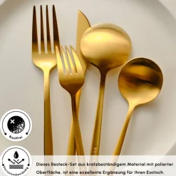 Karaca Orion Matte Gold 12-Personen 60-Teiliges Besteckset