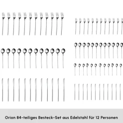 Karaca Orion Platin 12-Personen 84-Teiliges Besteckset