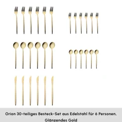 Karaca Orion Shiny Gold 12-Personen 60-Teiliges Besteckset