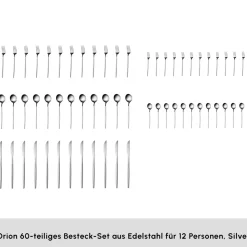 Karaca Orion Silver 60-teiliges Besteckset für 12 Personen