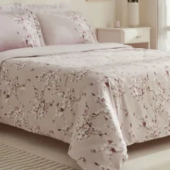 Karaca Pesla Bettwäsche-Set aus 100 % Baumwoll-Satin, Doppelbett, Rosa