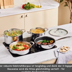 Karaca 3Ply Edelstahl Sparkle 7-teiliges Antihaft-Induktions-Kochgeschirr-Set, Silber