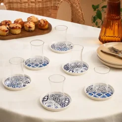 Karaca Portela 12-teiliges Türkisches Teeset aus Bone China für 6 Personen, 170 ml, Mehrfarbig