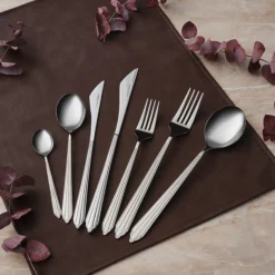 Karaca Rebellion 84-teiliges Edelstahl-Besteckset für 12 Personen, Silber