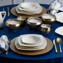 Karaca Red Carpet Collection Chiara Fine Cream 12 Personen Geshirrset, 60 Teilig, Porzellan, Gold