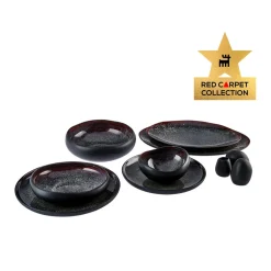 Karaca Red Carpet Collection Streamline Galactic Stoneware Geschirrset 12 Personen Schwarz, 59 Teilig