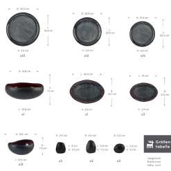 Karaca Red Carpet Collection Streamline Galactic Stoneware Geschirrset 12 Personen Schwarz, 59 Teilig