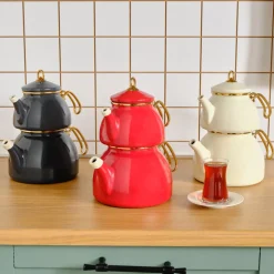 Karaca Retro Emaille Teekannen- Set, Anthrazit