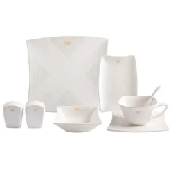 Karaca Royal Bee 32 teiliges Frühstücksset und Servierschalen Quadrat