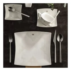 Karaca Royal Bee 32 teiliges Frühstücksset und Servierschalen Quadrat