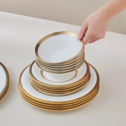 Karaca Royal Bone China Victoria 55-teiliges Tafelservice für 12 Personen, Gold