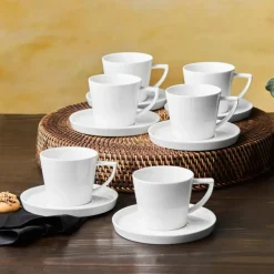 Karaca Salvare für 6 Personen Teetasse und Untertasse Set, 12 Teilig, New Generation Bone, 260 ml, Weiß