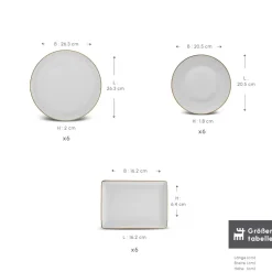Karaca Santo für 6 Personen Geschirrset 18 Teilig, New Generation Bone, Weiß Gold