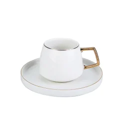Karaca Saturn 4-teiliges Porzellan-Teetassen- und Untertassen-Set für 2 Personen, 200 ml, Gold Weiß