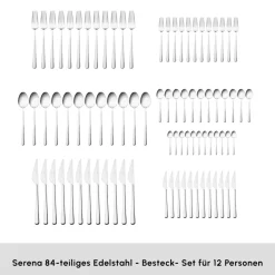 Karaca Serena 84-teilige Edelstahlbesteckset für 12 Personen, Silber