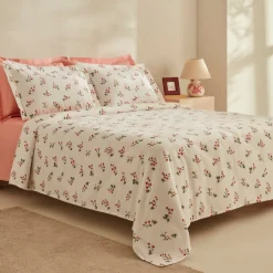 Karaca Silvie Renforcé Bettwäsche-Set mit Rüschen, Doppelbett, Rot