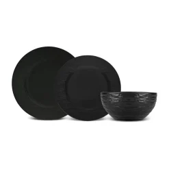 Karaca Solem Embossed 18-teiliges Steinzeug-Tafelservice für 6 Personen, Schwarz