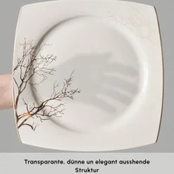 Karaca Square Bone China Autumn 53-teiliges Tafelservice für 12 Personen, Weiß Mehrfarbig