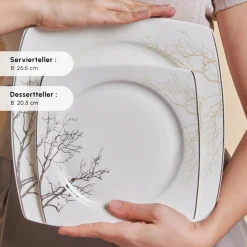 Karaca Square Bone China Autumn 53-teiliges Tafelservice für 12 Personen, Weiß Mehrfarbig