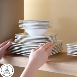 Karaca Square Bone China Autumn 53-teiliges Tafelservice für 12 Personen, Weiß Mehrfarbig