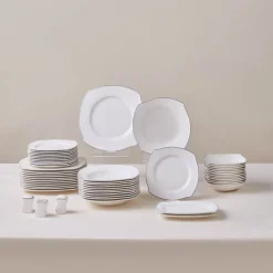 Karaca Square Bone Eterno 53-teiliges 12-Personen Geschirrset Platin