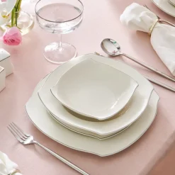 Karaca Square Bone Eterno 53-teiliges 12-Personen Geschirrset Platin