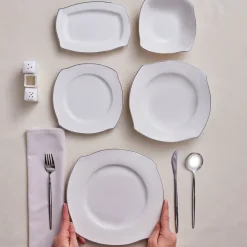 Karaca Square Bone Eterno 53-teiliges 12-Personen Geschirrset Platin