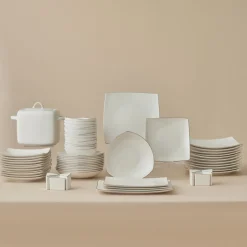 Karaca Square Bone Lucia 60-teiliges Tafelservice für 12 Personen – Gold