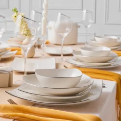 Karaca Square Bone Lucia 60-teiliges Tafelservice für 12 Personen – Gold