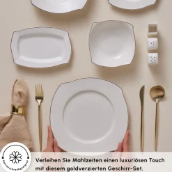 Karaca Square Bone Wave 53-Teiliges 12-Personen Geschirrset Gold