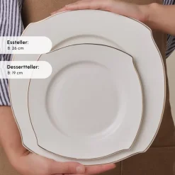 Karaca Square Bone Wave 53-Teiliges 12-Personen Geschirrset Gold