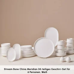 Karaca Stream Bone Meridian 34-teiliges Frühstücksset für 6 Personen – Weiß