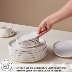 Karaca Stream Bone Meridian 34-teiliges Frühstücksset für 6 Personen – Weiß