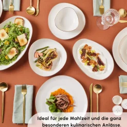 Karaca Stream Bone Middle 53-teiliges Tafelservice für 12 Personen Gold