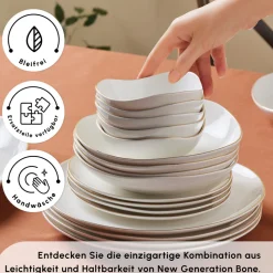 Karaca Stream Bone Middle 53-teiliges Tafelservice für 12 Personen Gold