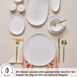 Karaca Stream Bone Middle 34-teiliges Frühstücksset für 6 Personen – Weiß