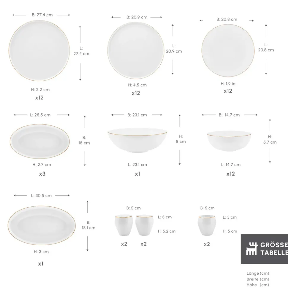 Karaca Stream Bone New Meridian 59-Teiliges 12-Personen Geschirrset Gold