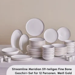 Karaca Stream Bone New Meridian 59-Teiliges 12-Personen Geschirrset Gold