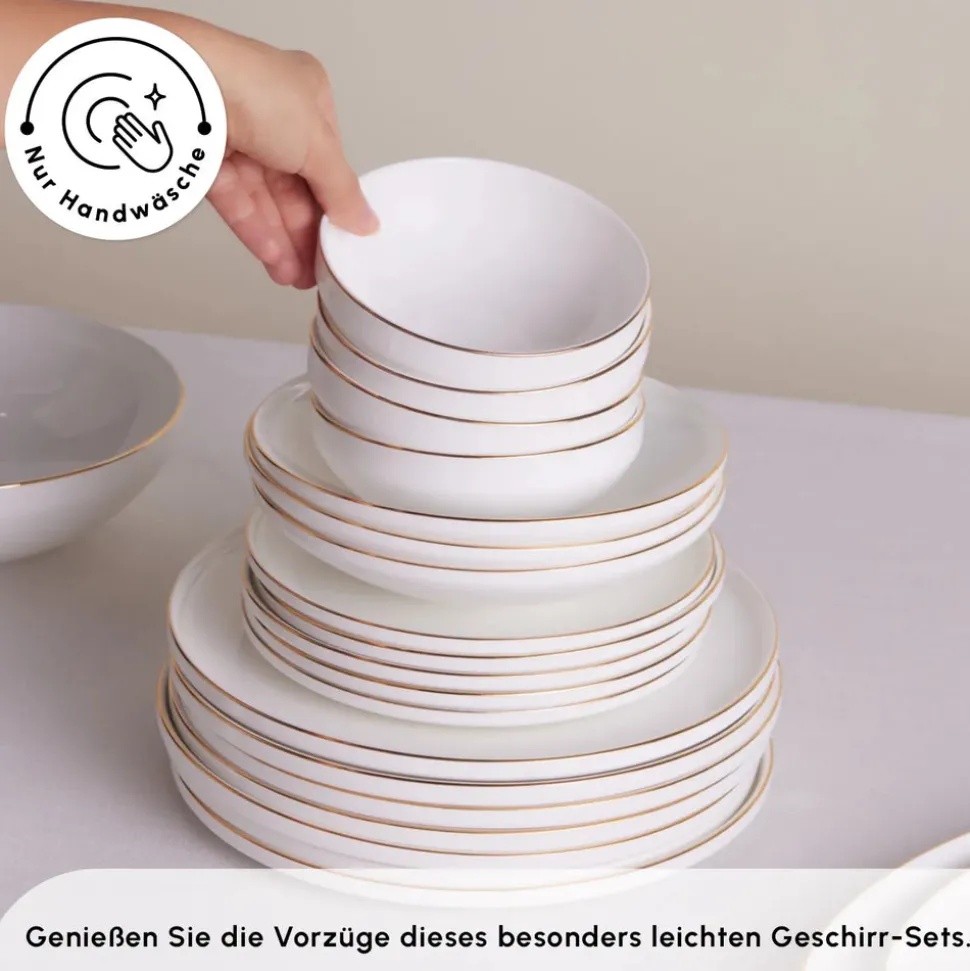 Karaca Stream Bone New Meridian 59-Teiliges 12-Personen Geschirrset Gold