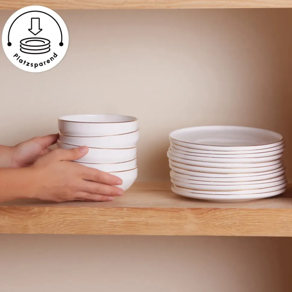 Karaca Stream Bone New Meridian 59-Teiliges 12-Personen Geschirrset Gold