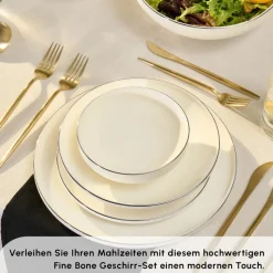 Karaca Stream Bone New Meridian 59-Teiliges 12-Personen Geschirrset Platin