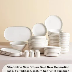 Karaca Stream Bone New Saturn 59-Teiliges 12-Personen Geschirrset Gold