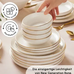 Karaca Stream Bone New Saturn 59-Teiliges 12-Personen Geschirrset Gold