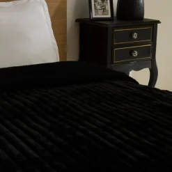 Karaca Stripe Sherpa Schwarze Decke 150x200