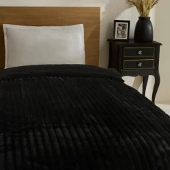 Karaca Stripe Sherpa Schwarze Decke 150x200