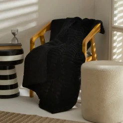 Karaca Stripe Sherpa Schwarze Decke 130x150