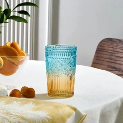 Karaca Sunflower Trinkglas 332 ml, Blau Gelb