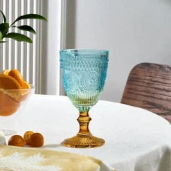 Karaca Sunflower Weinglas 314 ml, Blau Gelb