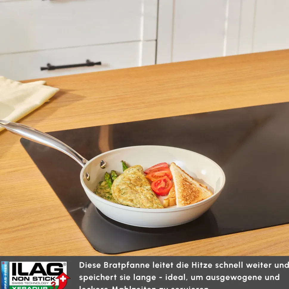 Karaca Swiss Crystal Almond Cream Pfanne mit Edelstahlgriff 22 cm